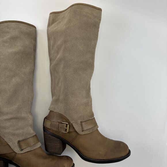 Nine West Vintage America Dorada Boots Tall Pull On Taupe Suede Leather Womens 8 - Picture 8 of 16